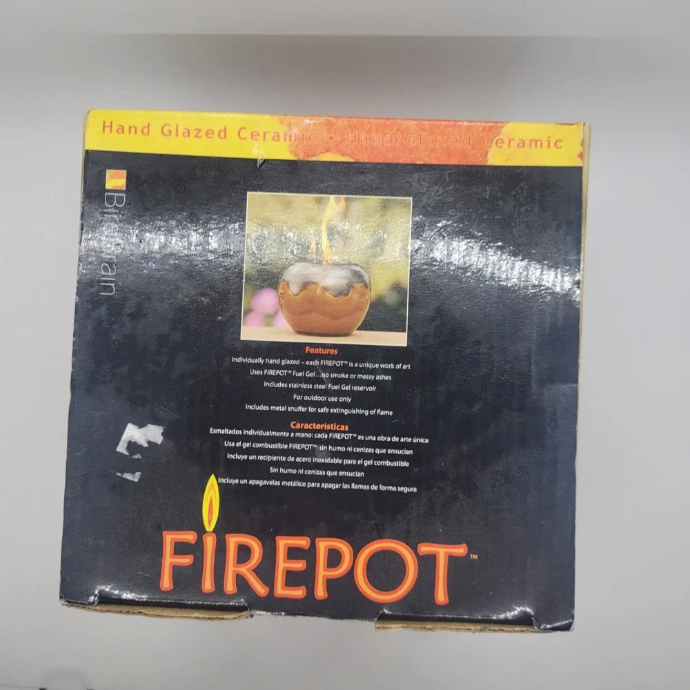 BirdBrain Firepot Hand Glazed Ceramic Outdoor Gel Fuel Fire Pot Brown Metallic